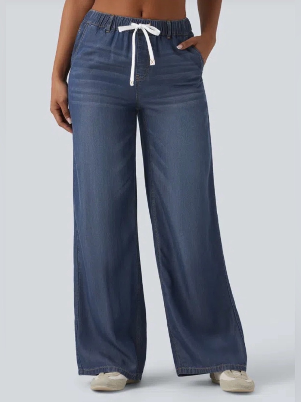 Halara Mid Rise Drawstring Casual Jeans with Pockets